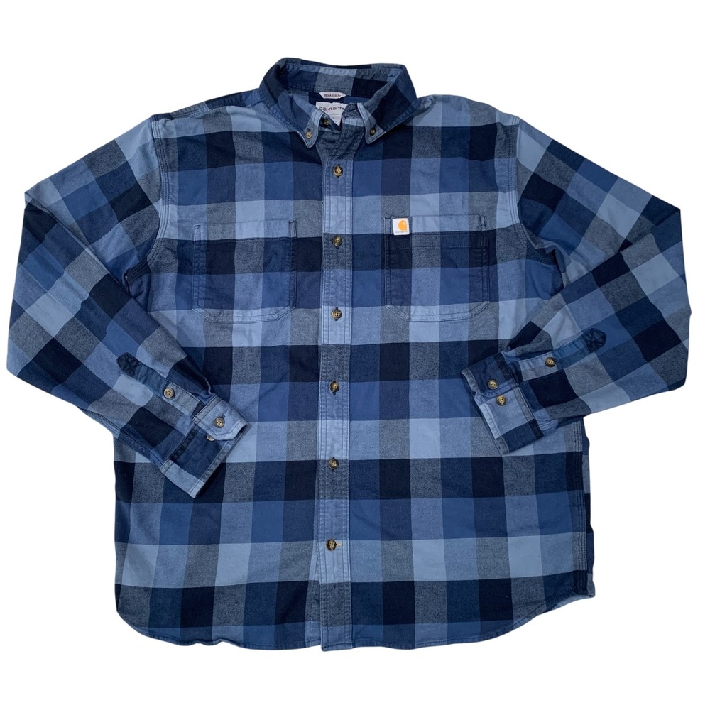 Carhartt Rugged Flex Flannel Shirt Mens Large Blue Plaid Relaxed Fit 104448